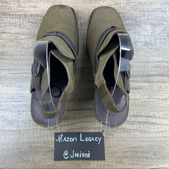 OTBT~Women’s~”Des Peres”~Open Back Bootie Leather~Olive Green~Ankle Strap~Size 8 - Picture 9 of 11